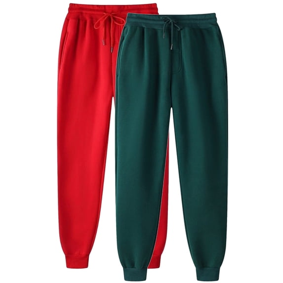 successthop Women Sweatpants 2 Pack Fleece Pants Solid ELastic Waist Joggers Drawstring Outdoor Loungewear