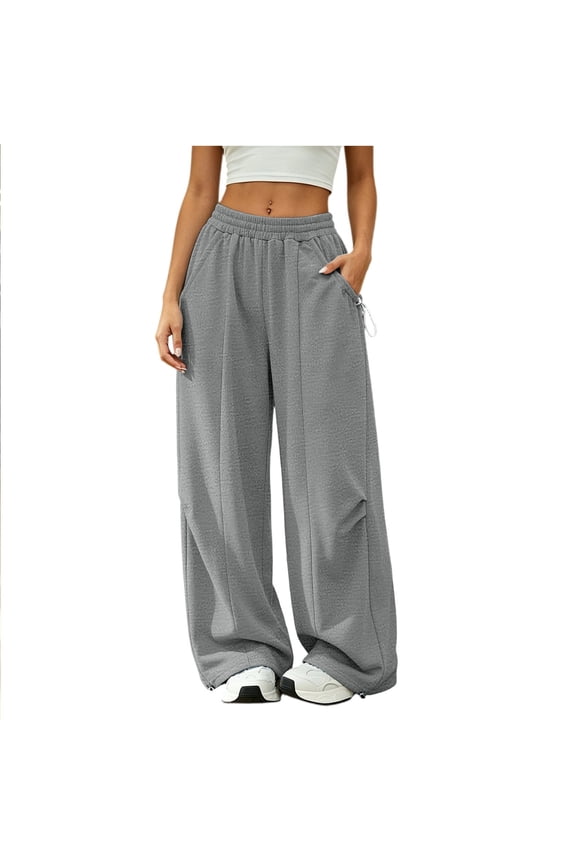 Women Sweatpants Pockets Drawstring Elastic Waist Straight Leg Joggers Adjustable Cuff Fall Casual Trousers