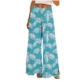 thumbnail image 1 of successthop Women Wide Leg Pants Drawstring Elastic Waist Bottoms Slit Hem Slacks Leaf Summer Trousers with Pockets Blue, 1 of 8