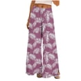thumbnail image 1 of successthop Women Wide Leg Pants Drawstring Elastic Waist Bottoms Slit Hem Slacks Leaf Summer Trousers with Pockets Pink, 1 of 8