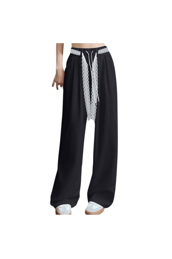 Women Wide Leg Pants High Waist Drawstring Slacks Drawstring Bottoms Elastic Waist Trousers with Pockets S
