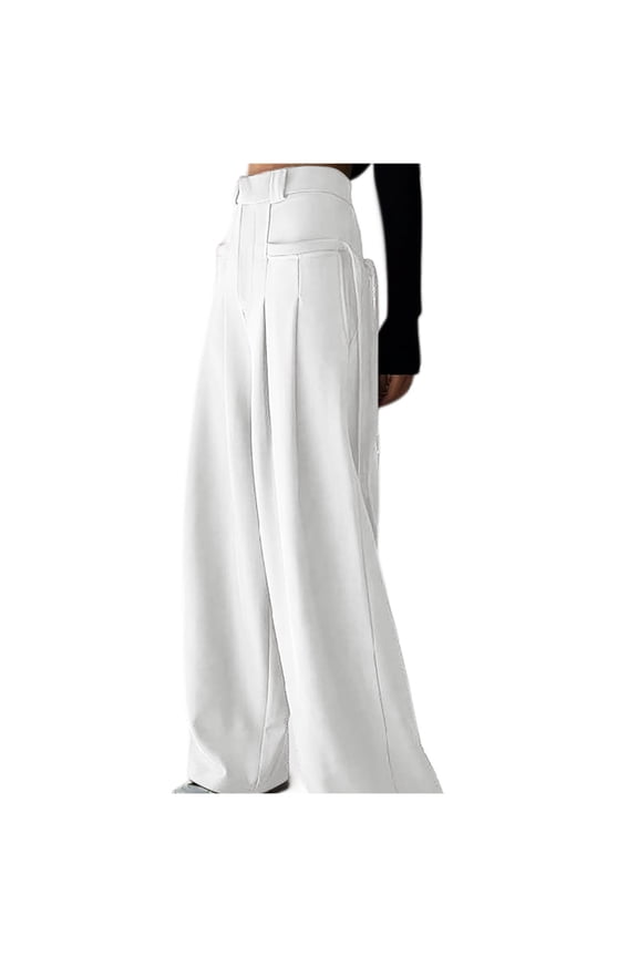 Women Wide Leg Pants Palazzo Palazzo High Waist Bottoms Straight Slacks Solid Drape Summer Trousers White