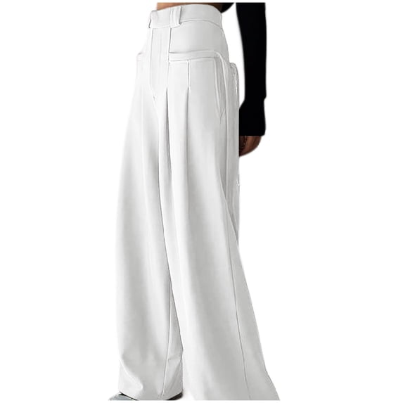 successthop Women Wide Leg Pants Palazzo Palazzo High Waist Bottoms Straight Slacks Solid Drape Summer Trousers White