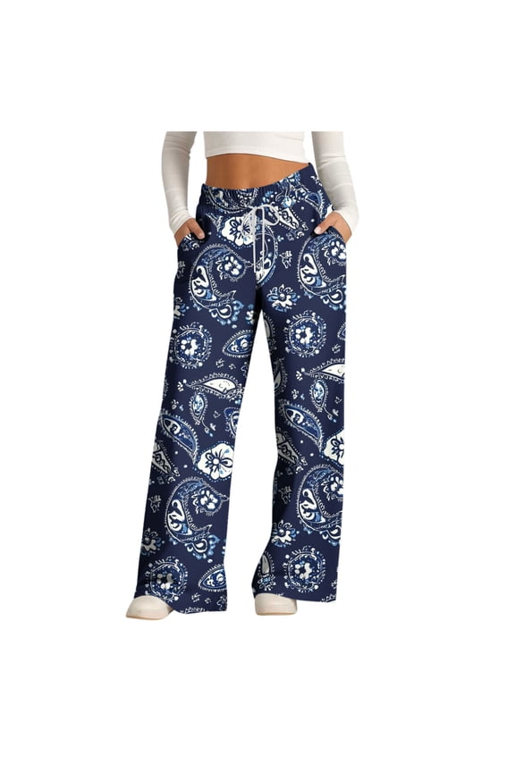 Women Wide Leg Pants Palazzo Travel Palazzo Pant Drawstring Trousers Plus Size Star Pant with Pockets Navy S