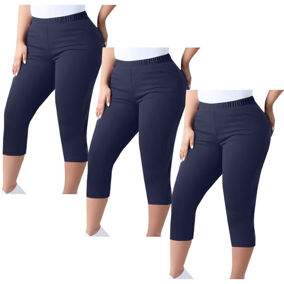 successthop Womens 2 Pack Leggings Capris Plus Size Strecthy High Waist Cropped Leggings Summer Pant Workout Bottoms 2XL