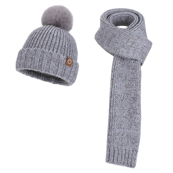 successthop Womens Beanie and Scarf 2 Piece Knit Fuzzball Keep Warm Earflaps Fall Solid Ladies Cold Weather Winter Scarf