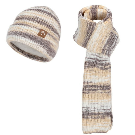 successthop Womens Beanie and Scarf 2 Piece Knit Warm Earflaps Winter Hood Stylish Stripe Ladies Cold Weather Fall Scarf