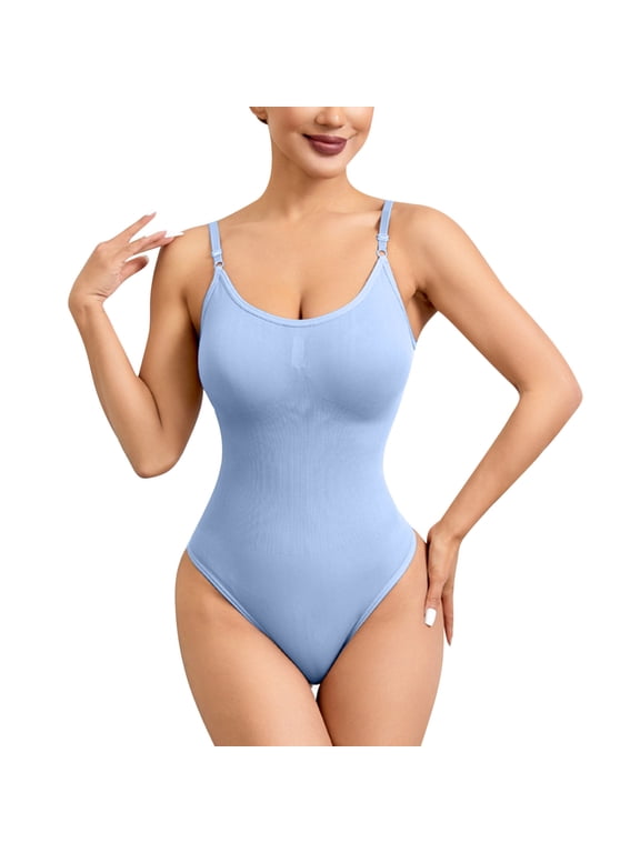 Womens Bodysuit Shapewear Crewneck One Piece Jumpsuit Sleeveless Spaghetti Straps Fall Romper with Hook