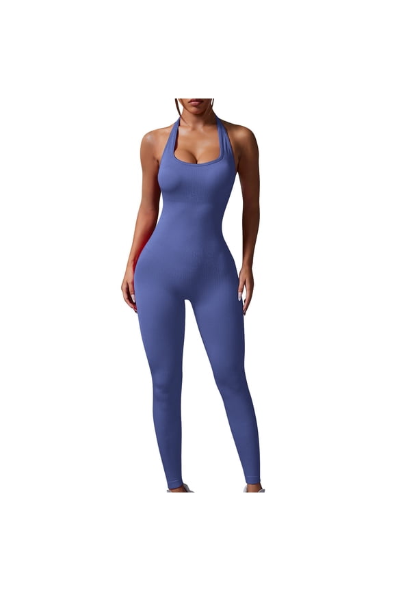 Womens Bodysuits Full Length Gym Butt Lifting Shapewear Yoga Backless Bottoms Solid Athletic Trousers Blue S