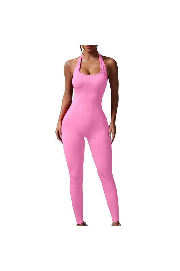 Womens Bodysuits Full Length Gym Butt Lifting Shapewear Yoga Backless Bottoms Solid Athletic Trousers Pink L