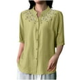 thumbnail image 1 of successthop Womens Button Down Blouses 3/4 Sleeve Plus Size Clothes Lightweight Oversized Tops Embroidered Solid Shirts, 1 of 5