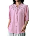 thumbnail image 1 of successthop Womens Button Down Blouses 3/4 Sleeve Plus Size Clothes Lightweight Oversized Tops Embroidered Solid Shirts, 1 of 5