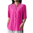 thumbnail image 1 of successthop Womens Button Down Blouses 3/4 Sleeve Plus Size Clothes Lightweight Oversized Tops Embroidered Solid Shirts, 1 of 5
