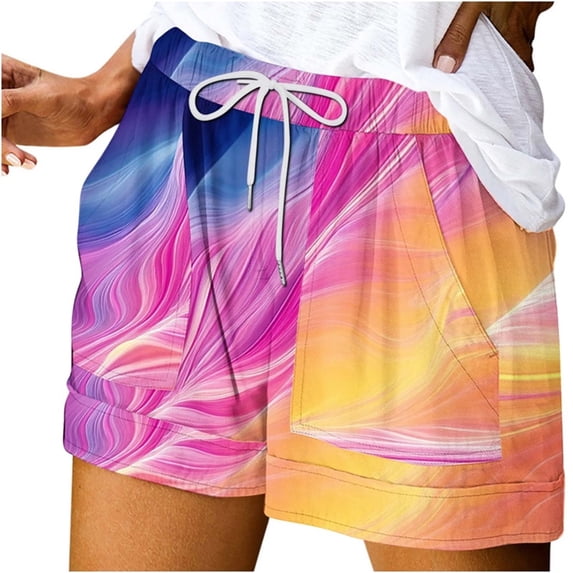 successthop Womens Casual Shorts with Pockets Drawstring Shorts Ladies Pull On Boho Baggy Holiday Casual Clothes L