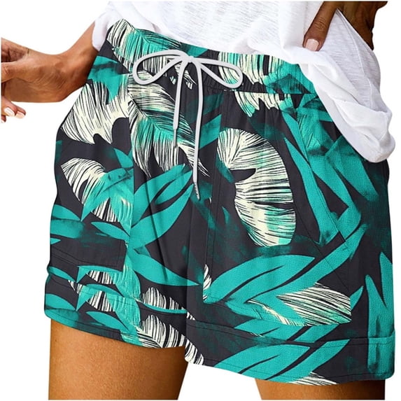 successthop Womens Casual Shorts with Pockets Drawstring Shorts Ladies Pull On Boho Baggy Holiday Casual Clothes XL