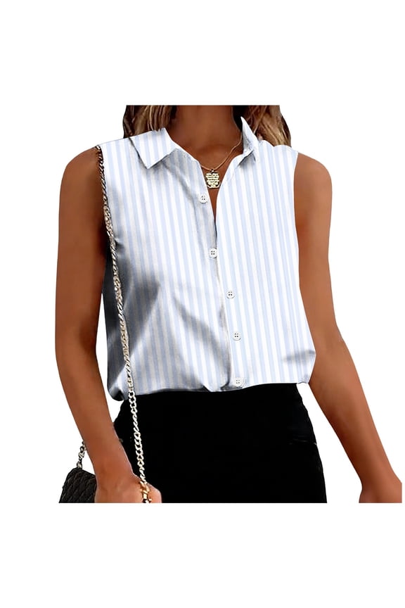 Womens Casual Sleeveless Button Down Shirts Plus Size Collar Shirts Lightweight Top Print Summer Clothes 3XL