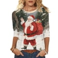 thumbnail image 1 of successthop Womens Christmas Tops Funny Graphic Santa 3/4 Sleeve Clothes Lightweight Crewneck Loungewear Vacation Shirt, 1 of 6