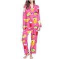 thumbnail image 1 of successthop Womens Cocktail Pajamas Long Sleeve Lapel Button Down Nightwear and Pj Pant Print Sleepwear with Pockets 2XL, 1 of 7