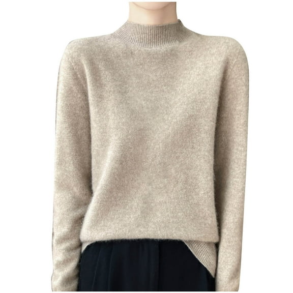 successthop Womens Cozy Sweaters Fleece Knit Long Sleeve Outwear Oversized Crewneck Pullover Top Solid Clothes Brown XL