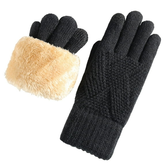 successthop Womens Fleece Gloves Knit Fleece Lined Fuzzy Warm Thick Full Coverage Soft Comfortable Solid 5 Finger Gloves