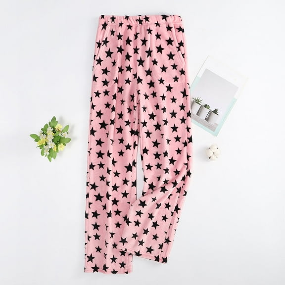 successthop Womens Fleece Pajama Pants with Pockets Fleece Plus Size Loungewear Oversized Trousers Star Pj Bottoms