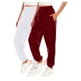 thumbnail image 1 of successthop Womens Fleece Sweatpants 2 Pack Pants with Pockets Solid ELastic Waist Joggers Drawstring Trousers, 1 of 2