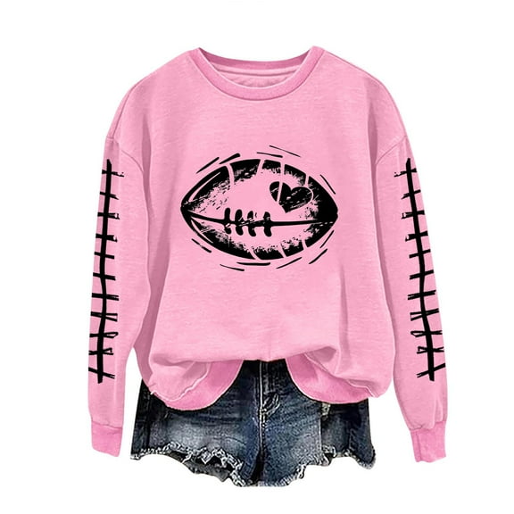 successthop Womens Football Sweatshirt Game Day Rugby Graphic Crewneck Long Sleeve Hoodie Pullover Sweatshirts Top