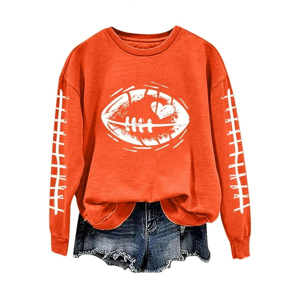 successthop Womens Football Sweatshirt Game Day Rugby Graphic Crewneck Long Sleeve Hoodie Pullover Sweatshirts Top