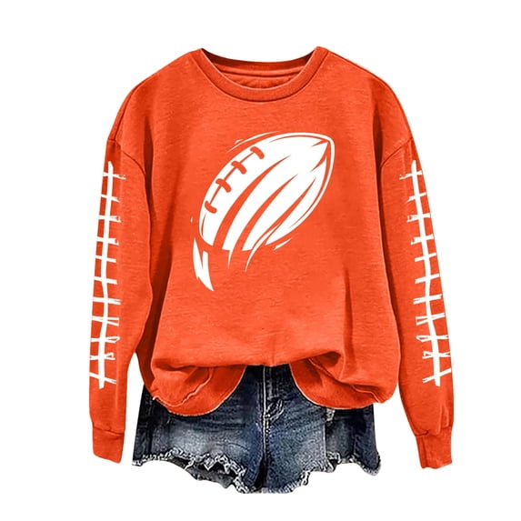 successthop Womens Football Sweatshirt Game Day Rugby Graphic Fleece Crewneck Long Sleeve Hoodie Pullover Tops Blouses
