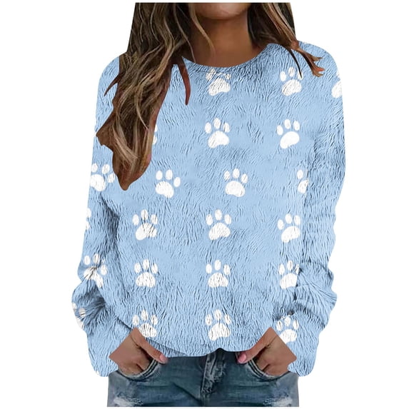 successthop Womens Graphic Sweatshirt Claws Flannel Drop Shoulder Crewneck Long Sleeve Sweaters Fall Tops Print Clothes
