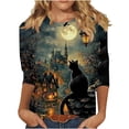 thumbnail image 1 of successthop Womens Halloween T Shirts Kitten 3/4 Sleeve Crewneck Tops Vacation Tee Fall Plus Size Awareness Clothes 3XL, 1 of 5