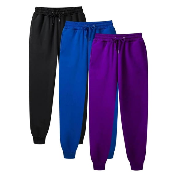 successthop Womens High Waist Bell Bottom Pants 3 Packs Fleece Pants Solid ELastic Waist Sportpants Trousers
