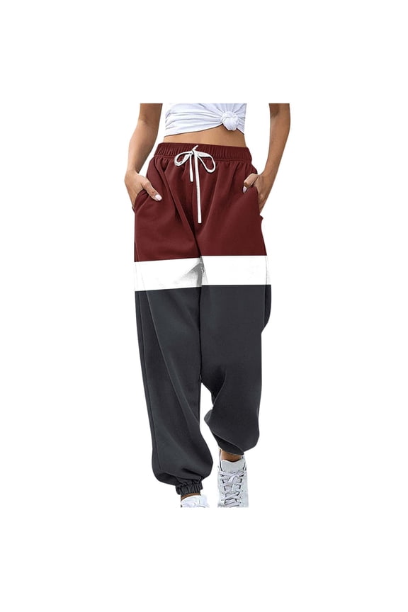 Womens Jogger Sweatpant Drawstring Pants Elastic Waist Stripes Printed Sportpants Low Rise Trousers