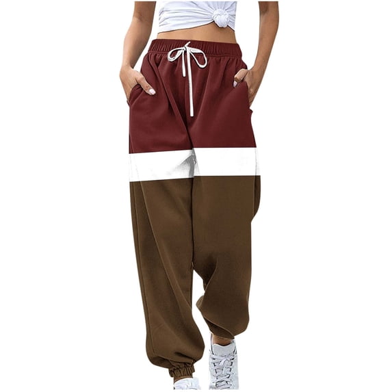 successthop Womens Jogger Sweatpant Drawstring Pants Elastic Waist Stripes Printed Sportpants Low Rise Trousers