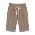 thumbnail image 1 of successthop Womens Long Shorts with Pockets Linen Stripe Drawstring Plus Size Shorts Pull On Casual Outfits Clothes S, 1 of 7