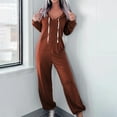 thumbnail image 1 of successthop Womens Long Sleeve Jumpsuits Plus Size Drawstring Hooded Sportwear Solid Fall Winter Sweatsuit with Pockets, 1 of 7