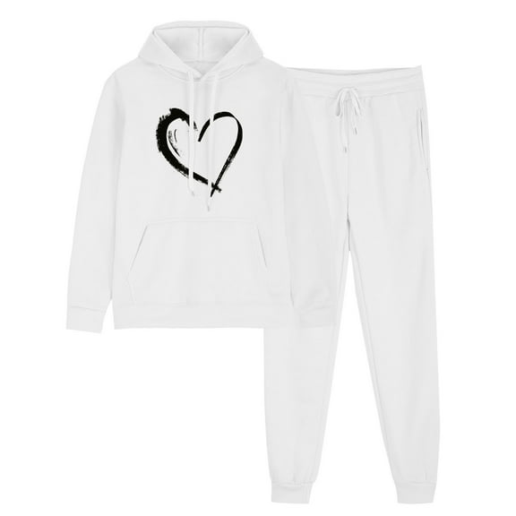 successthop Womens Lounge Sets 2 Piece Outfits Long Sleeve Hoodie with Pocket and Jogger Sweatpant Heart Fall Sportwear