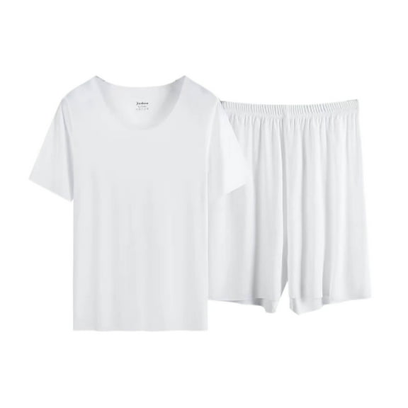 successthop Womens Loungewear Sets Shorts Lightweight Plus Size Solid Short Sleeve T-Shirt 2 Piece Shorts Pajamas L White