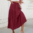 thumbnail image 1 of successthop Womens Midi Skirts with Pockets Solid Ruched High Waist Long Skirt Ladies Flowy Vacation Summer Clothes Red, 1 of 8