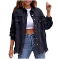 thumbnail image 1 of successthop Womens Oversized Denim Jacket Plus Long Sleeve Jacket Button Up Streetwear Ripped Outwear with Breast Pocket, 1 of 6