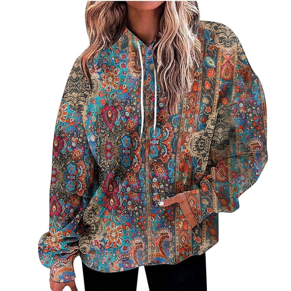 successthop Womens Oversized Hoodie with Pockets Drawstring Long Sleeve Tops Drop Shoulder Sweaters Floral Streetwear
