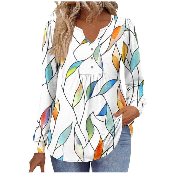 successthop Womens Oversized Shirt Graphic Long Sleeve Tunic Top Baggy V Neck Button Blouse Loose Boho Floral Clothes