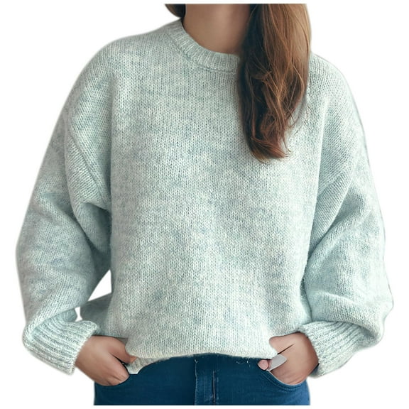 successthop Womens Oversized Sweater Knit Long Sleeve Top Chunky Crewneck Fall Winter Knitwear Ribbed Cuff Solid Clothes