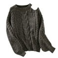 thumbnail image 1 of successthop Womens Oversized Sweaters Cable Knit One Shoulder Long Sleeve Tops Chunky Crewneck Ribbed Cuff Solid Outwear, 1 of 3