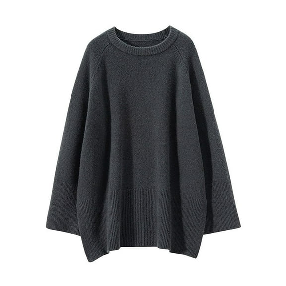 successthop Womens Oversized Sweaters Knit Long Sleeve Top Chunky Crewneck Trendy Pullover Outwear Solid Clothes Gray