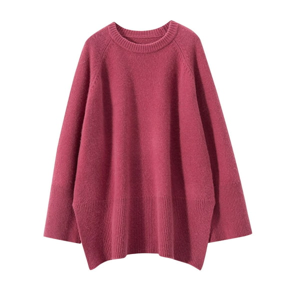 successthop Womens Oversized Sweaters Knit Long Sleeve Top Chunky Crewneck Trendy Pullover Outwear Solid Clothes Pink