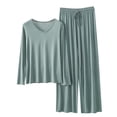 thumbnail image 1 of successthop Womens Pajama Sets Long Sleeve Mint Green Lace Lightweight Solid Shirt 2 Piece Long Pants V Neck Loungewear 2XL, 1 of 3