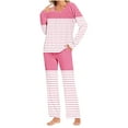 thumbnail image 1 of successthop Womens Pajama Sets Long Sleeve Pink Lightweight Plus Size Striped Shirt with Pockets 2 Piece Long Pants Loungewear M, 1 of 6