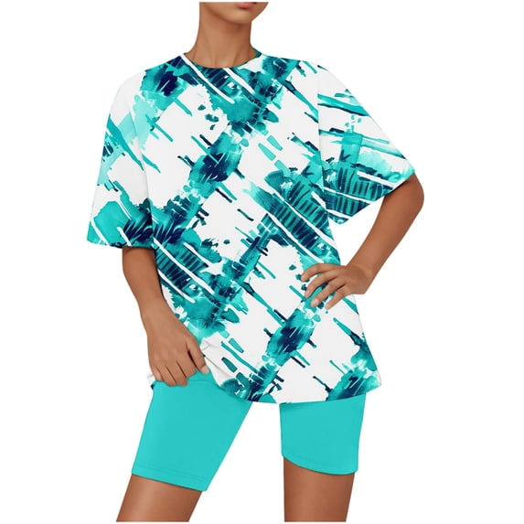 successthop Womens Pajama Sets Shorts Lightweight Plus Size Tie-Dye Short Sleeve T-Shirt 2 Piece Shorts Loungewear 2XL Multicolor