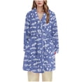 thumbnail image 1 of successthop Womens Plus Flannel Robe Fuzzy Pajamas Belted Knee Length Shawl Collar Fish Bathrobe with Pockets Blue XL, 1 of 3